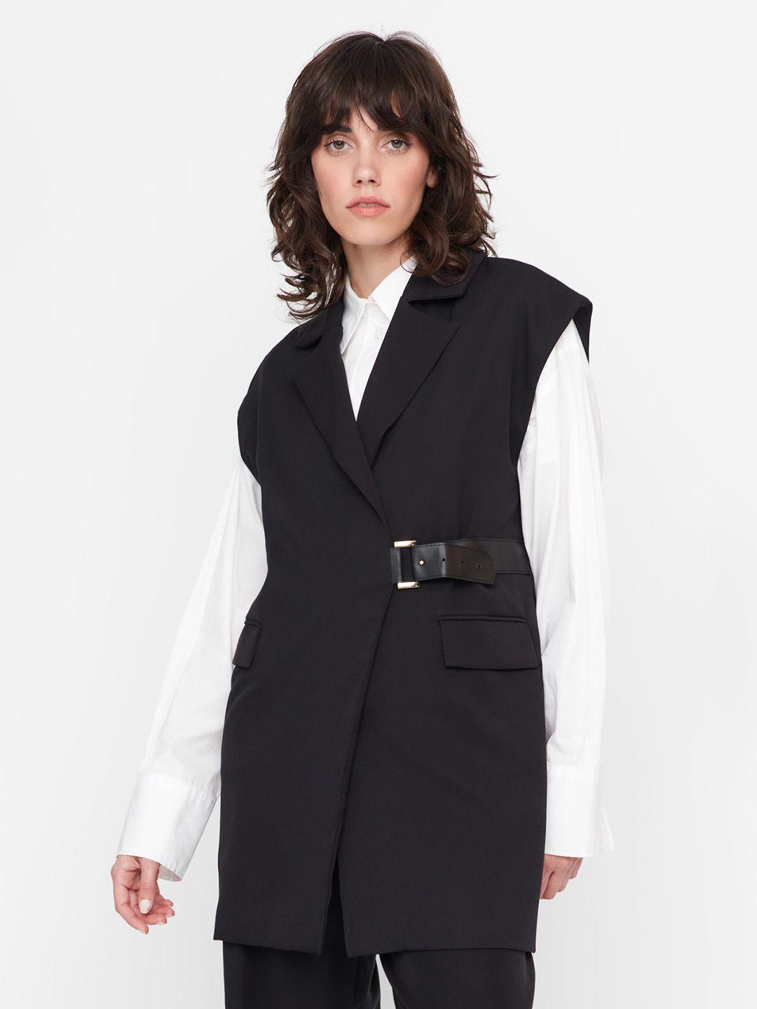 trendyol women notched lapel collar single breasted overcoat