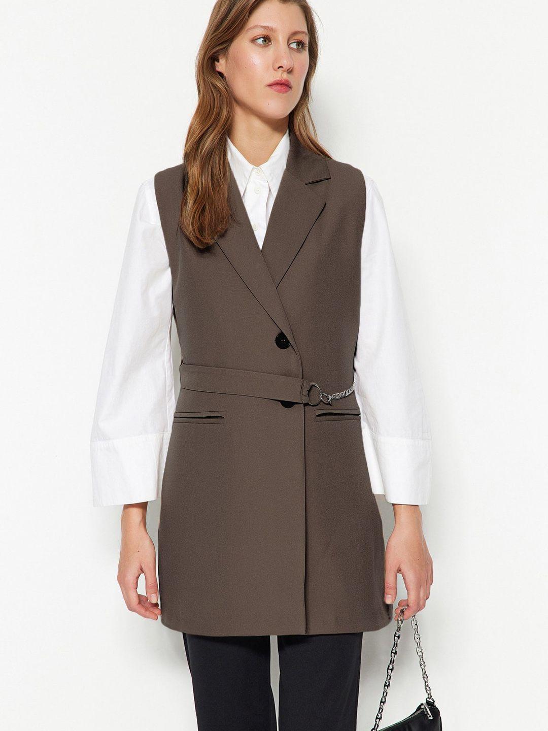 trendyol women notched lapel collar single breasted trenchcoat