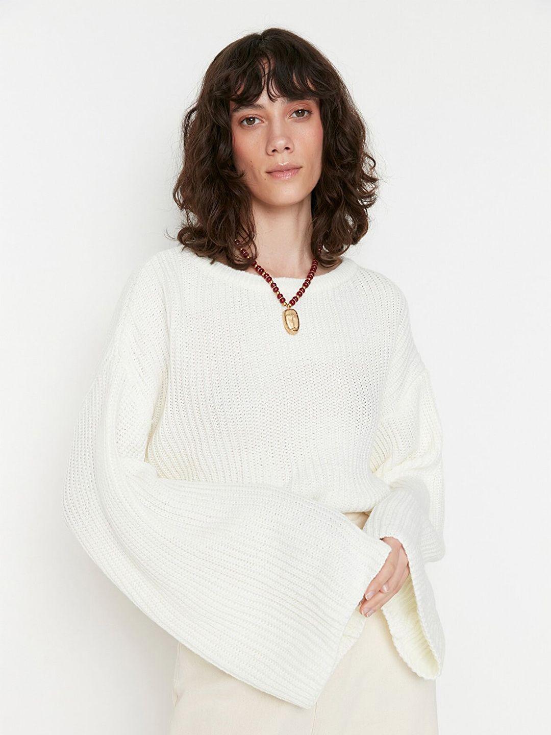 trendyol women off white acrylic pullover