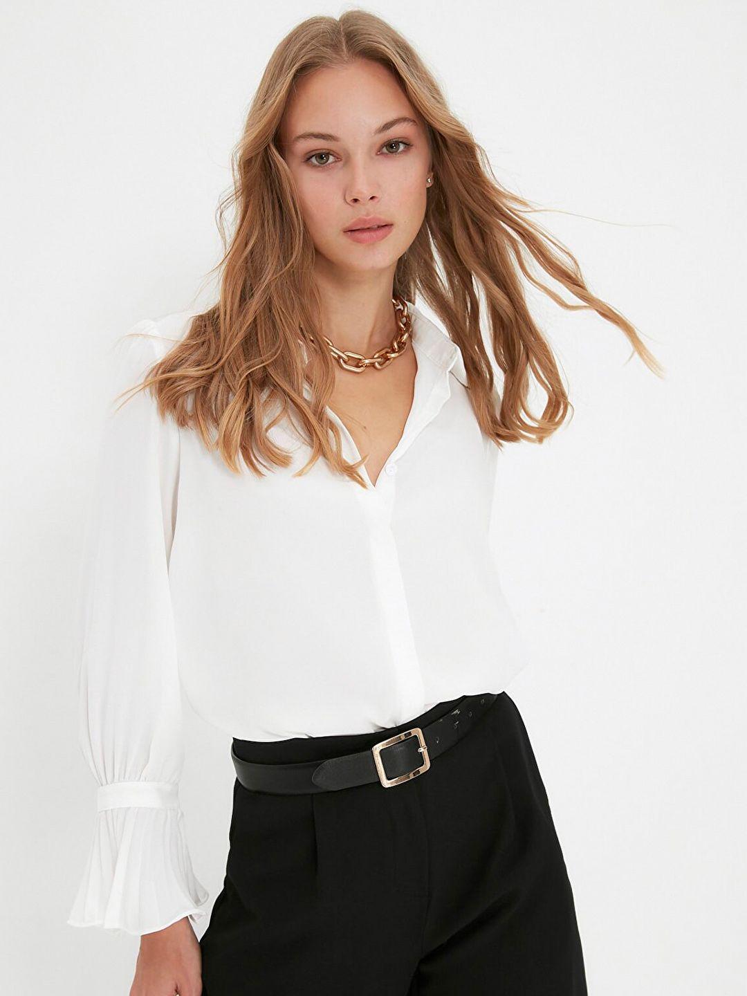 trendyol women off white contemporary casual shirt