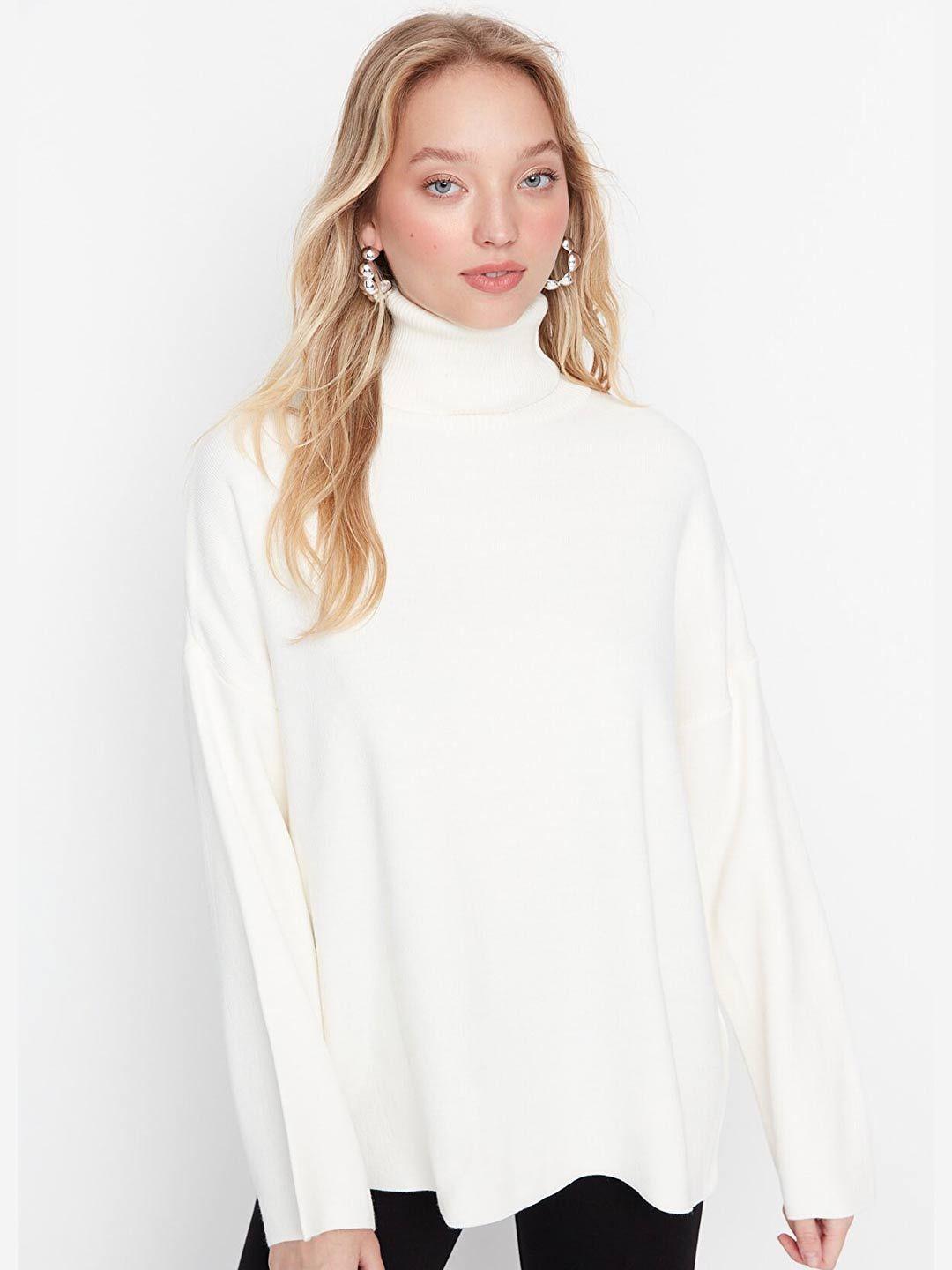 trendyol women off white longline pullover