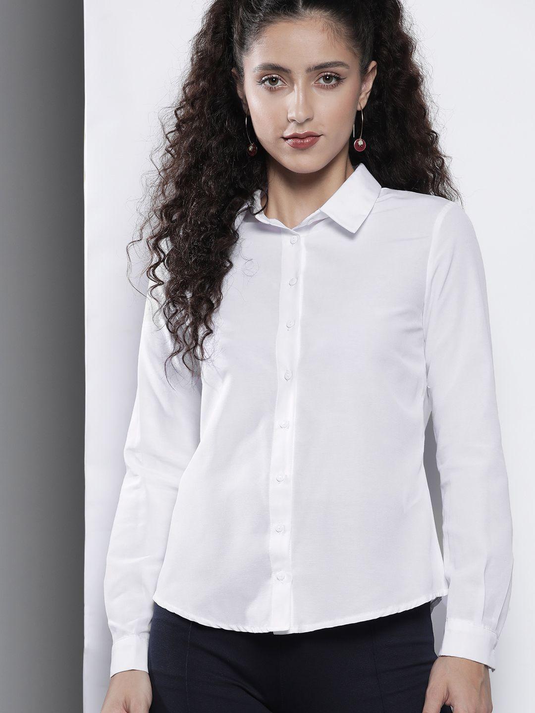 trendyol women off white solid casual shirt