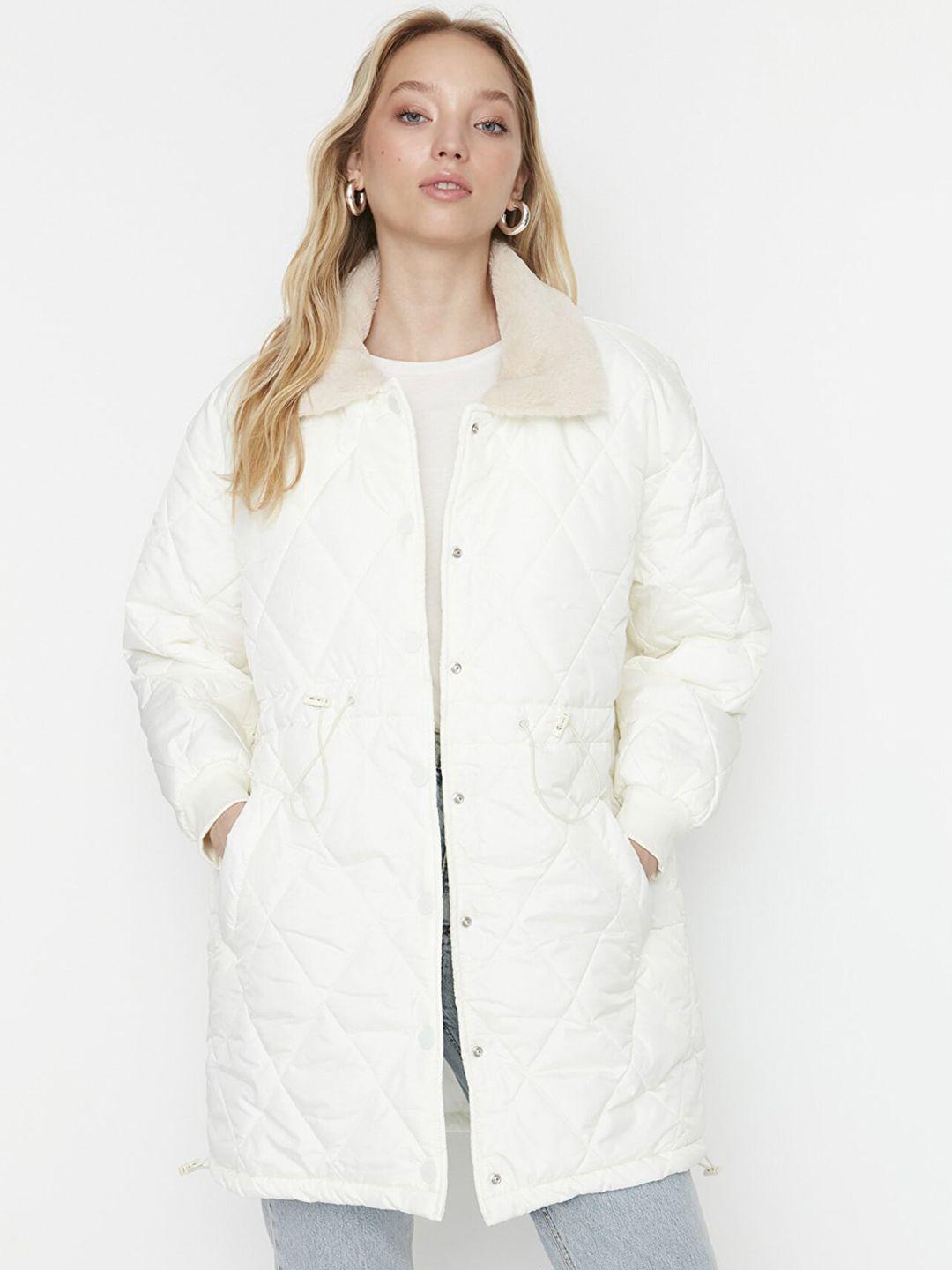 trendyol women off-white solid longline padded coats