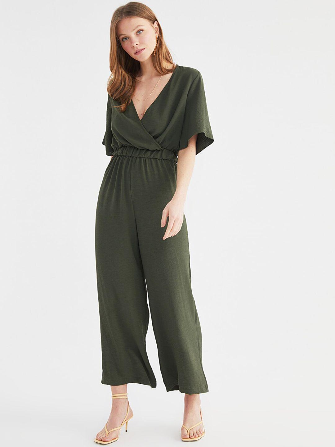 trendyol women olive green solid basic jumpsuit