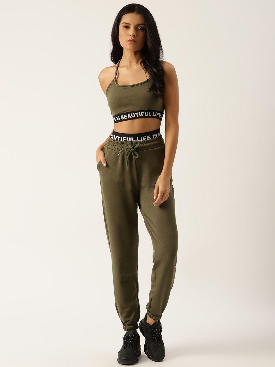 trendyol women olive green solid top with joggers