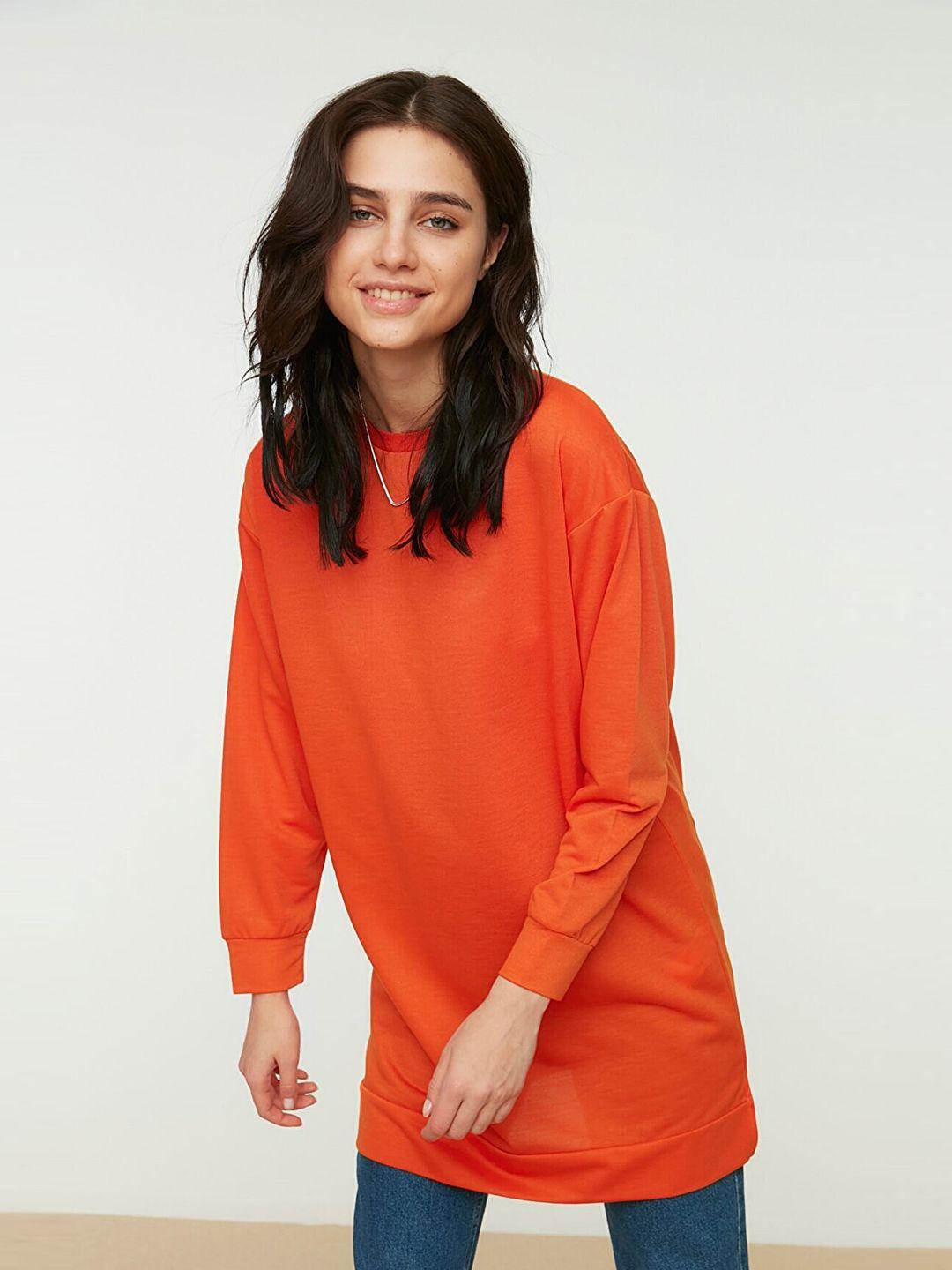 trendyol women orange solid sweatshirt