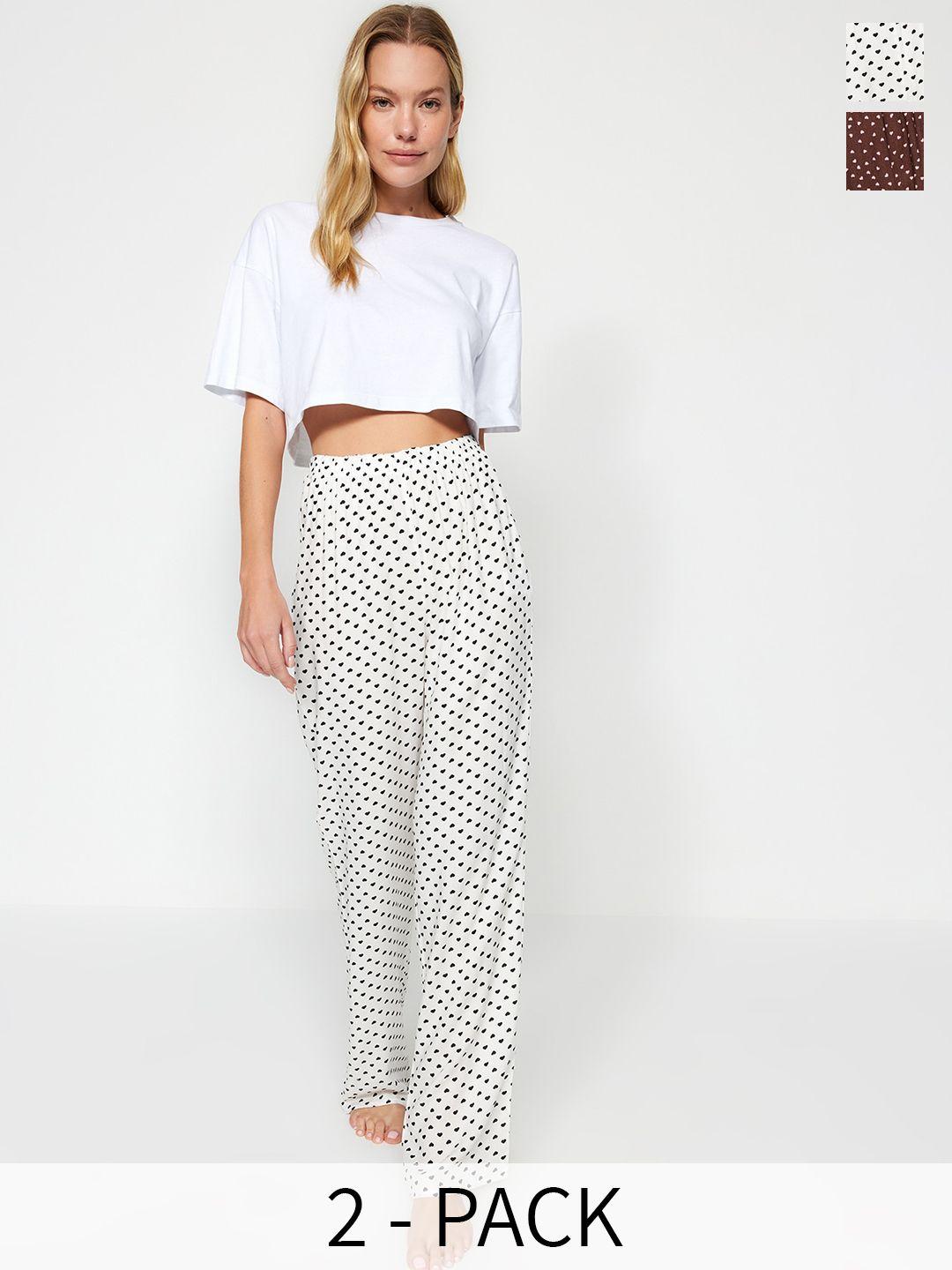 trendyol women pack of 2 polka dots printed cotton lounge pants