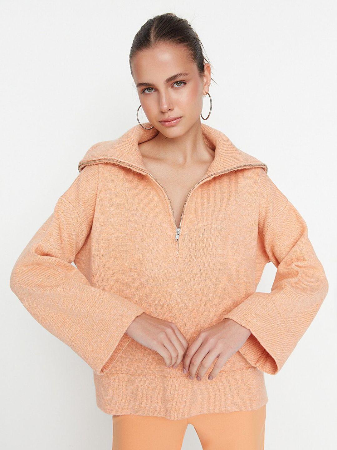 trendyol women peach-coloured hooded pullover