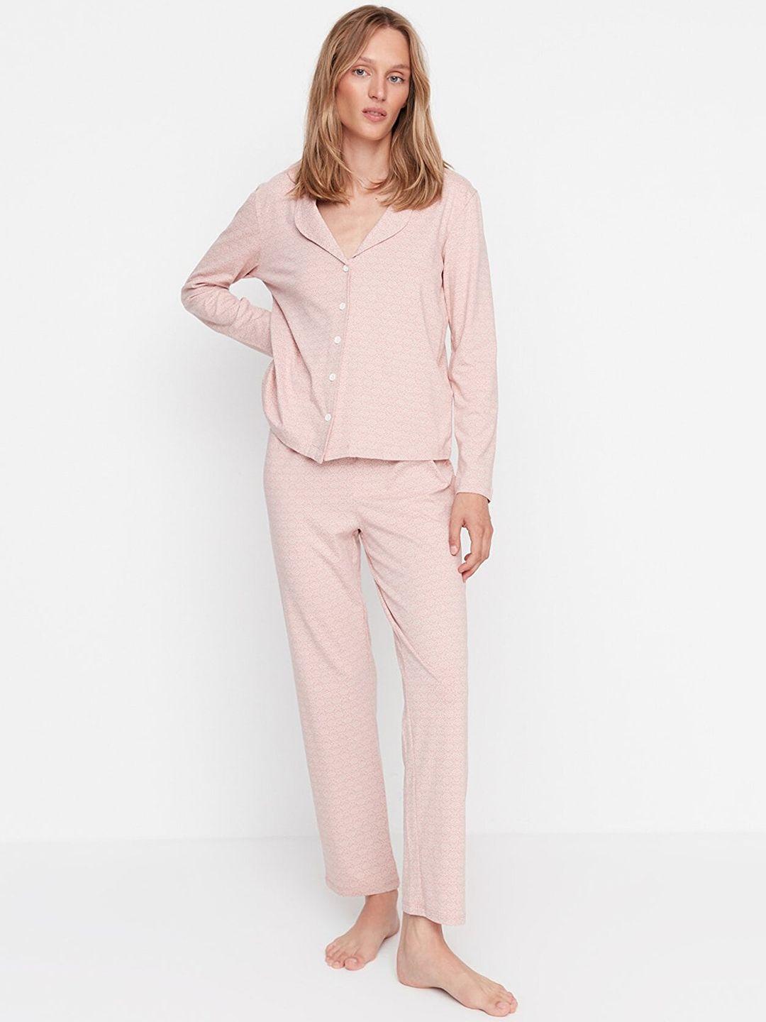 trendyol women pink printed night suit