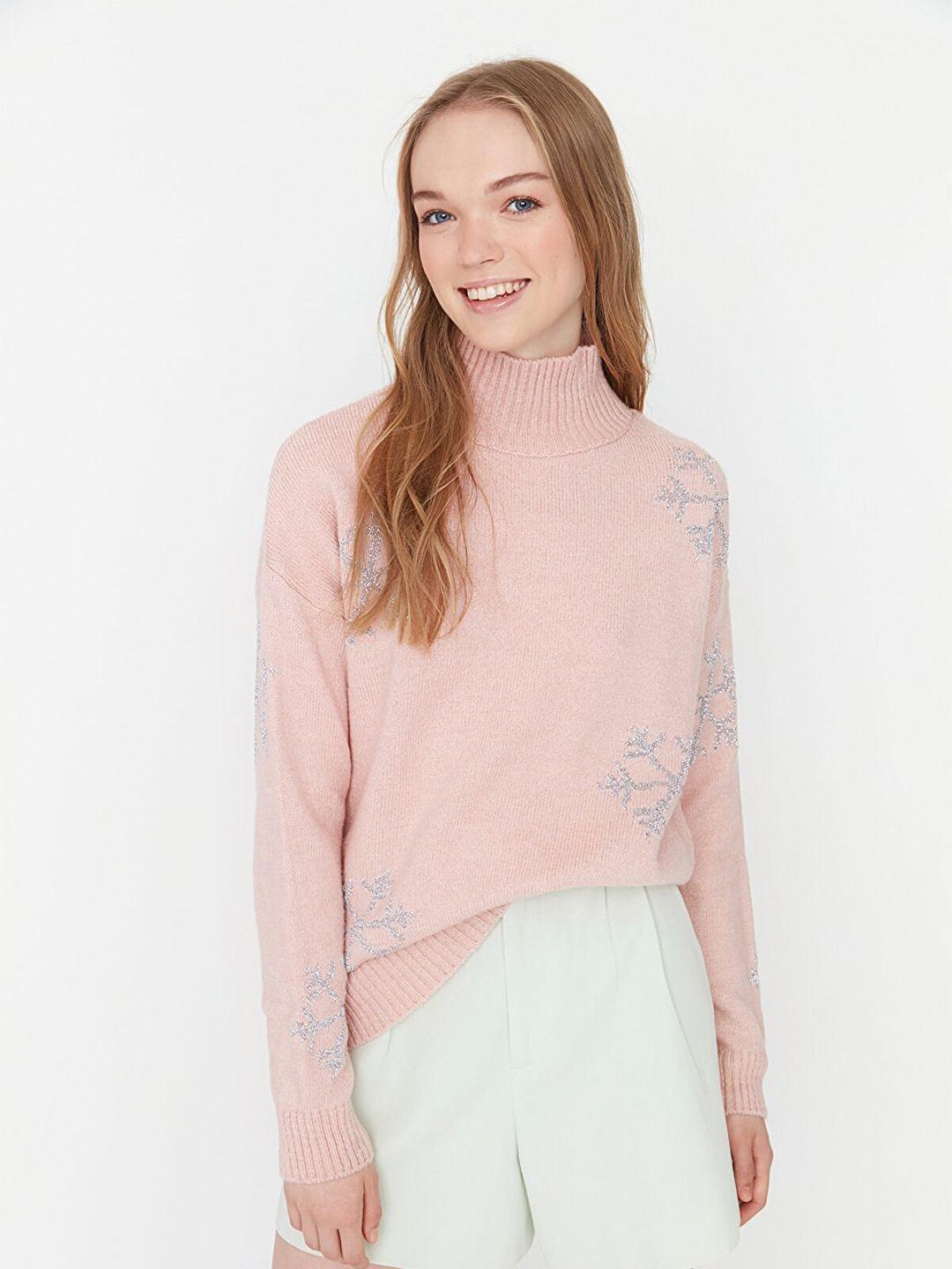 trendyol women pink printed pullover