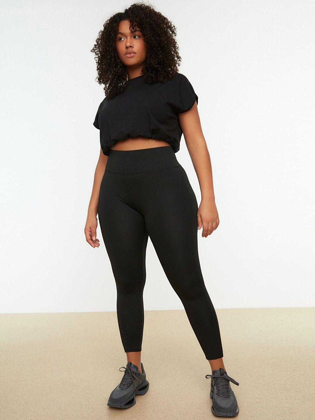 trendyol women plus size black solid sports tights