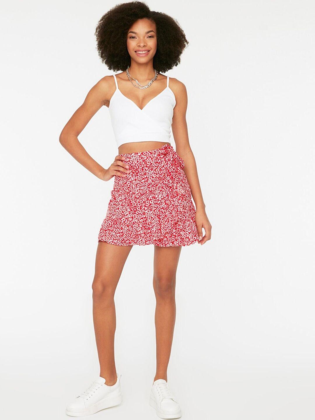 trendyol women printed flared mini skirt