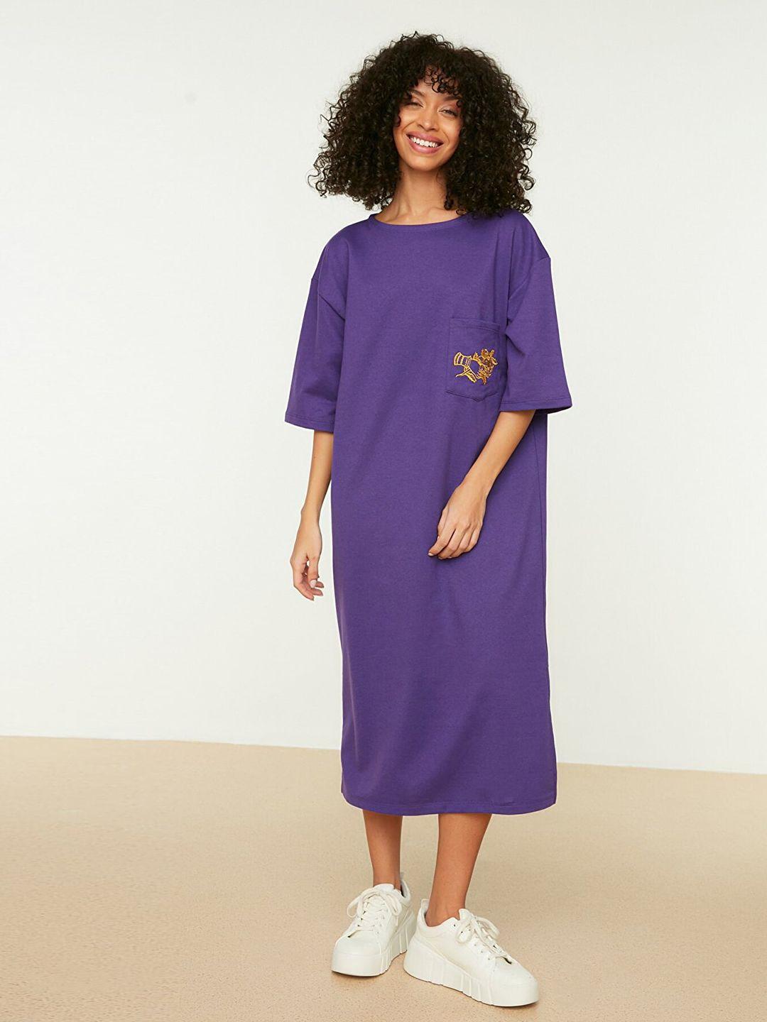 trendyol women purple t-shirt midi dress with printed detail