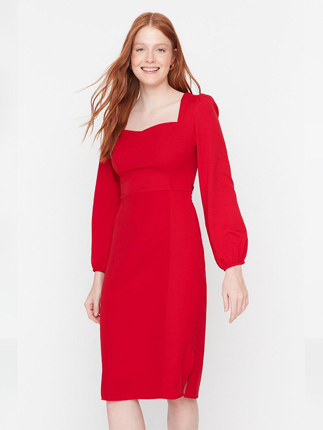 trendyol women red solid sheath dress