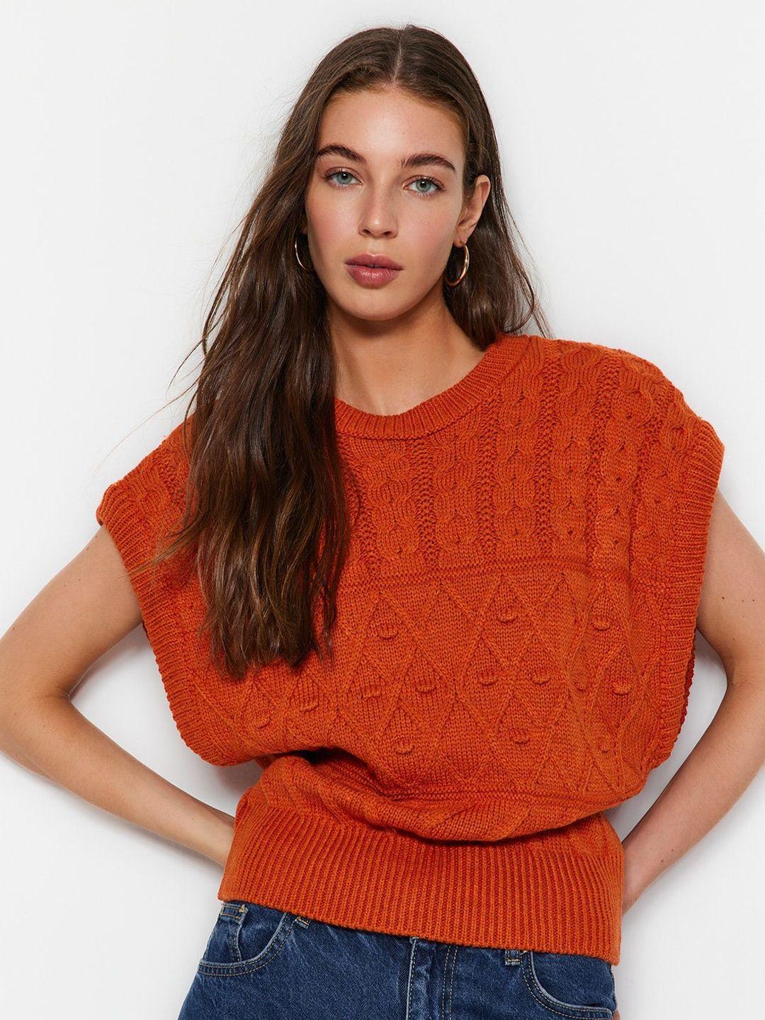 trendyol women rust cable knit sweater vest