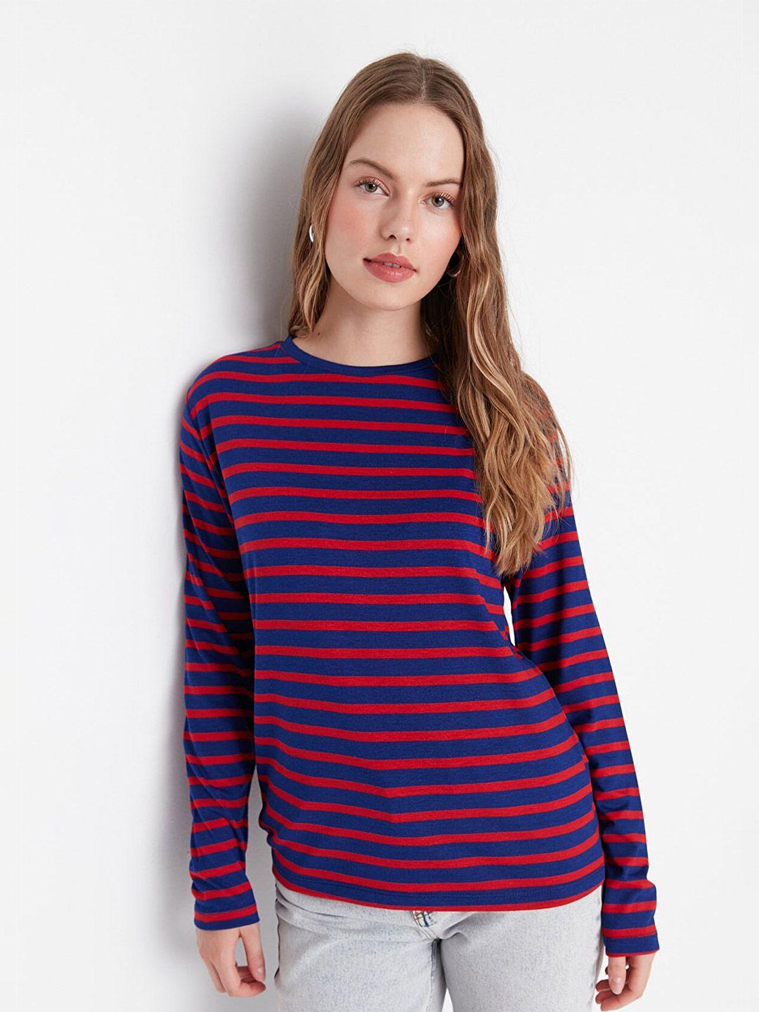 trendyol women striped cotton t-shirt