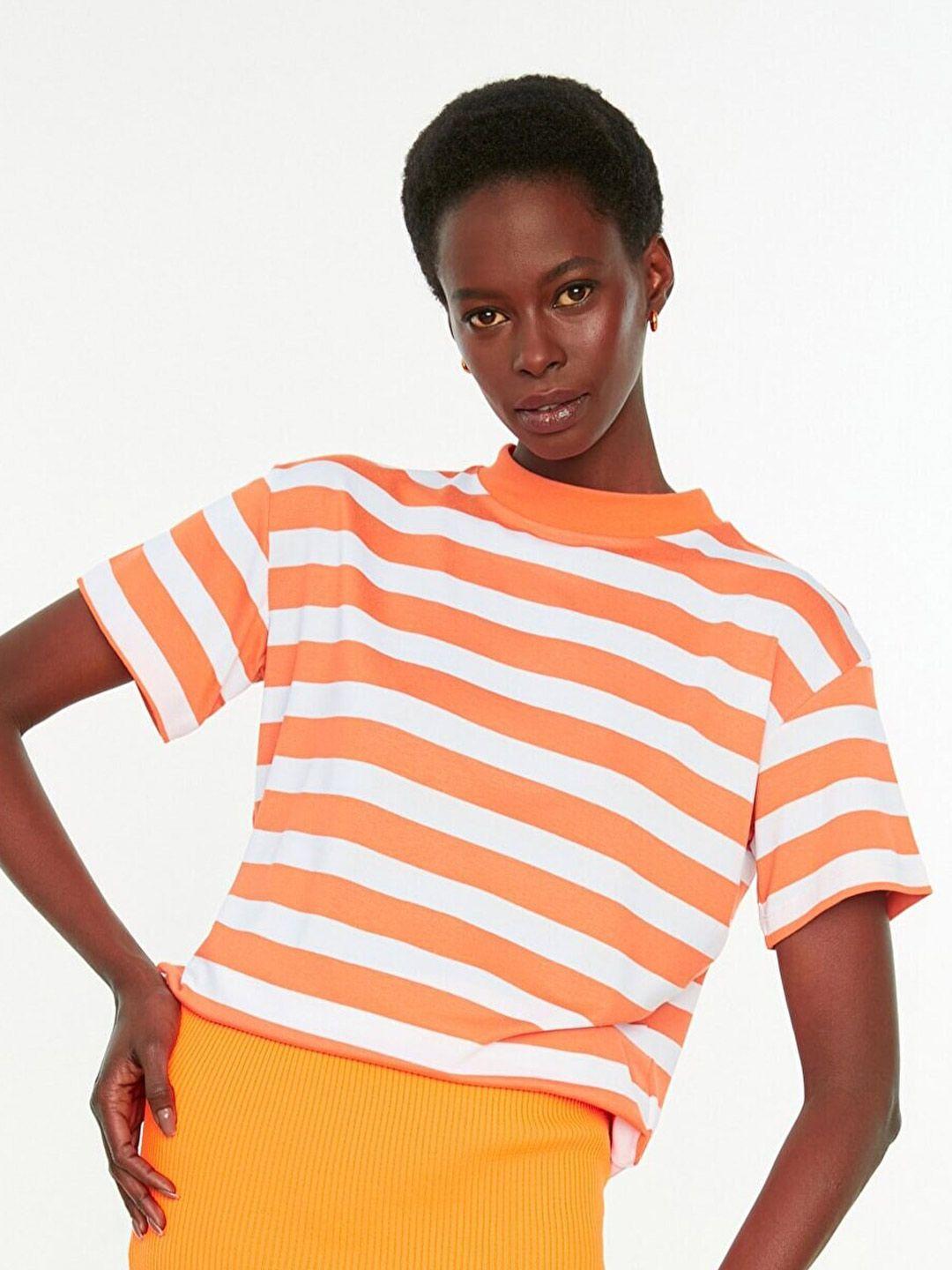 trendyol women striped drop-shoulder sleeves t-shirt