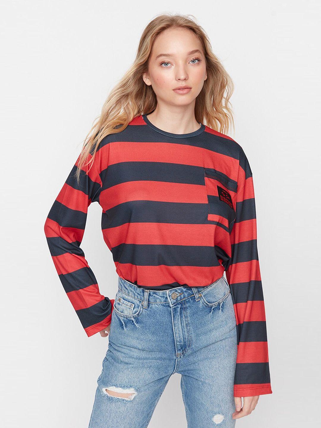 trendyol women striped extended long sleeves top