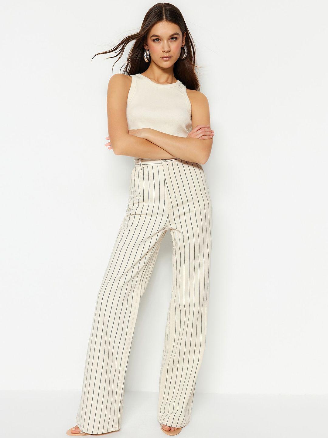 trendyol women striped high-rise parallel trousers