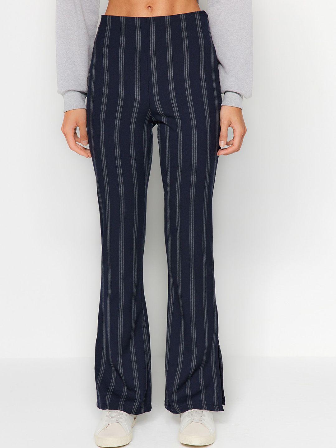 trendyol women striped mid rise bootcut trousers