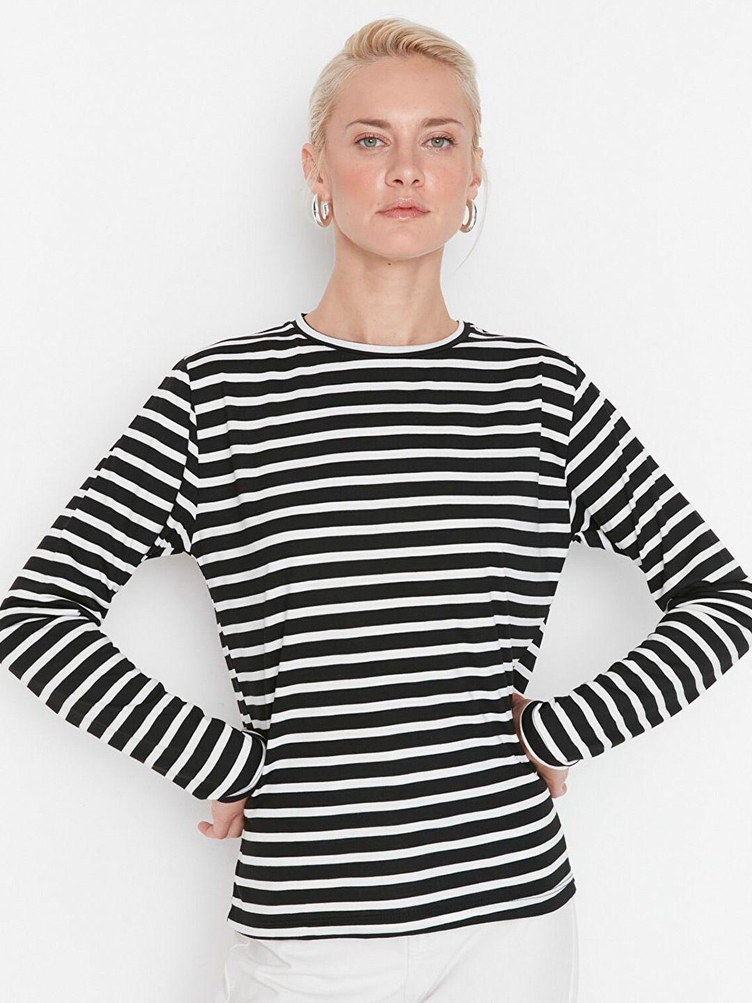 trendyol women striped monochrome cotton t-shirt