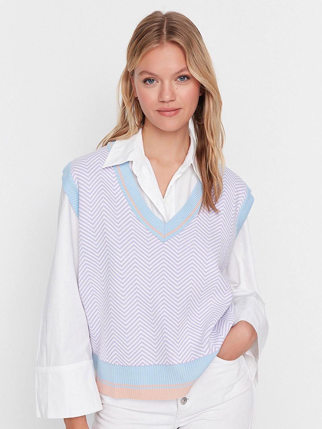 trendyol women violet & blue ribbed sweater vest