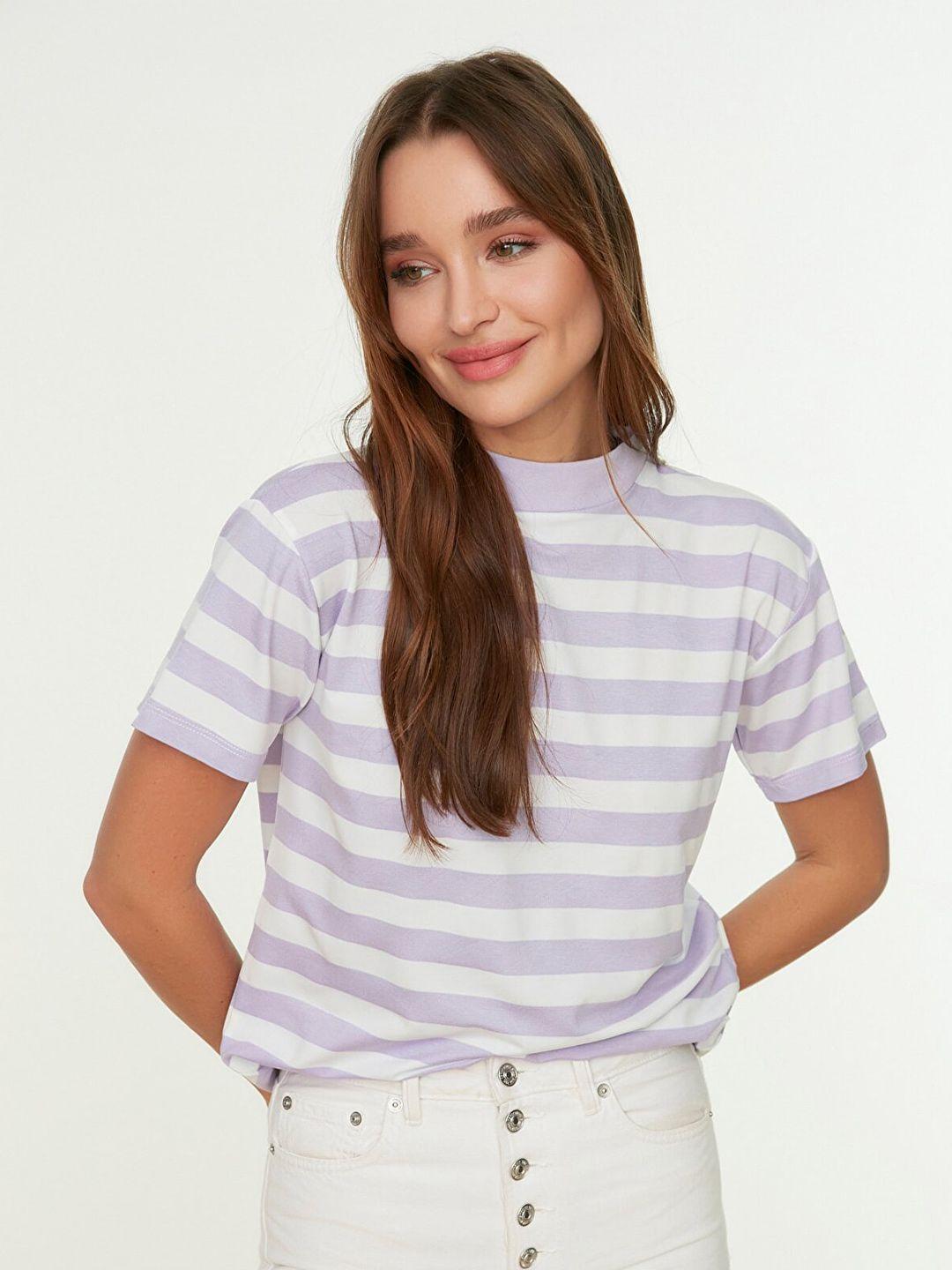 trendyol women violet striped t-shirt