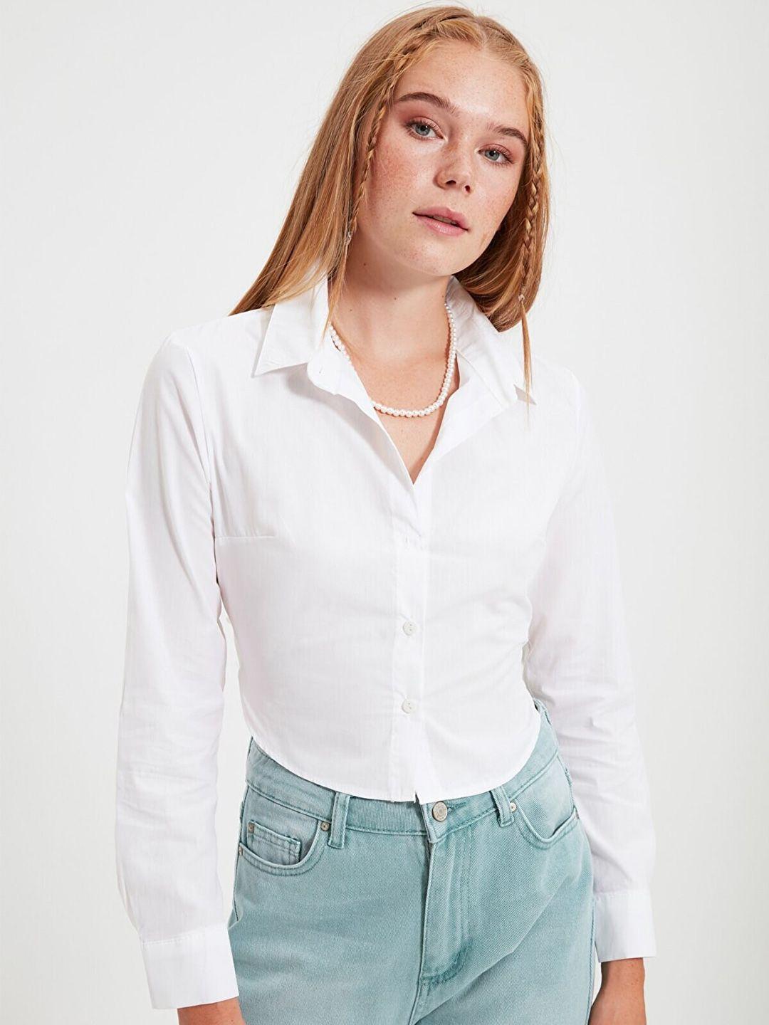 trendyol women white solid contemporary casual shirt