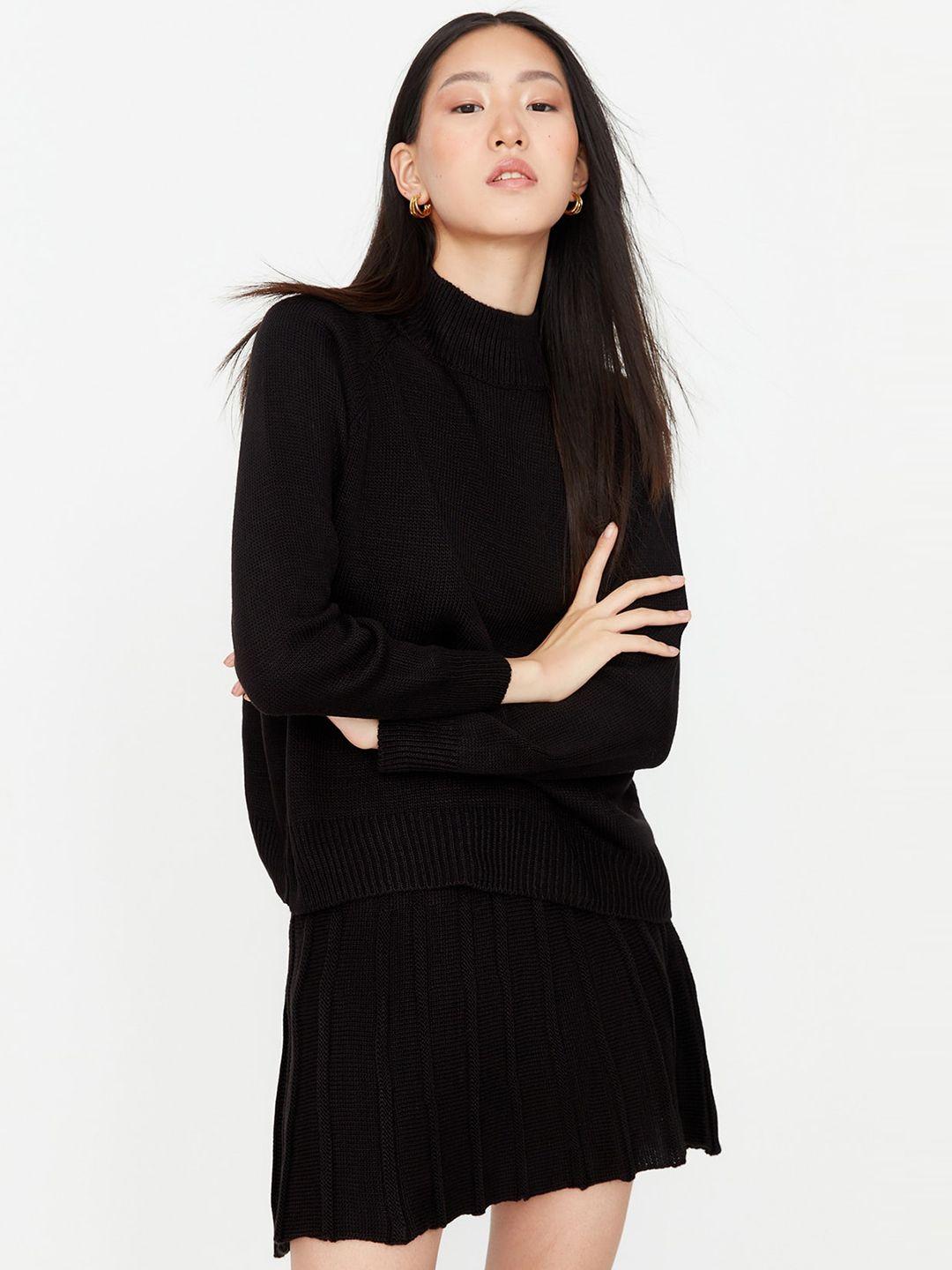 trendyol woven-design high-neck sweatshirt with skirt