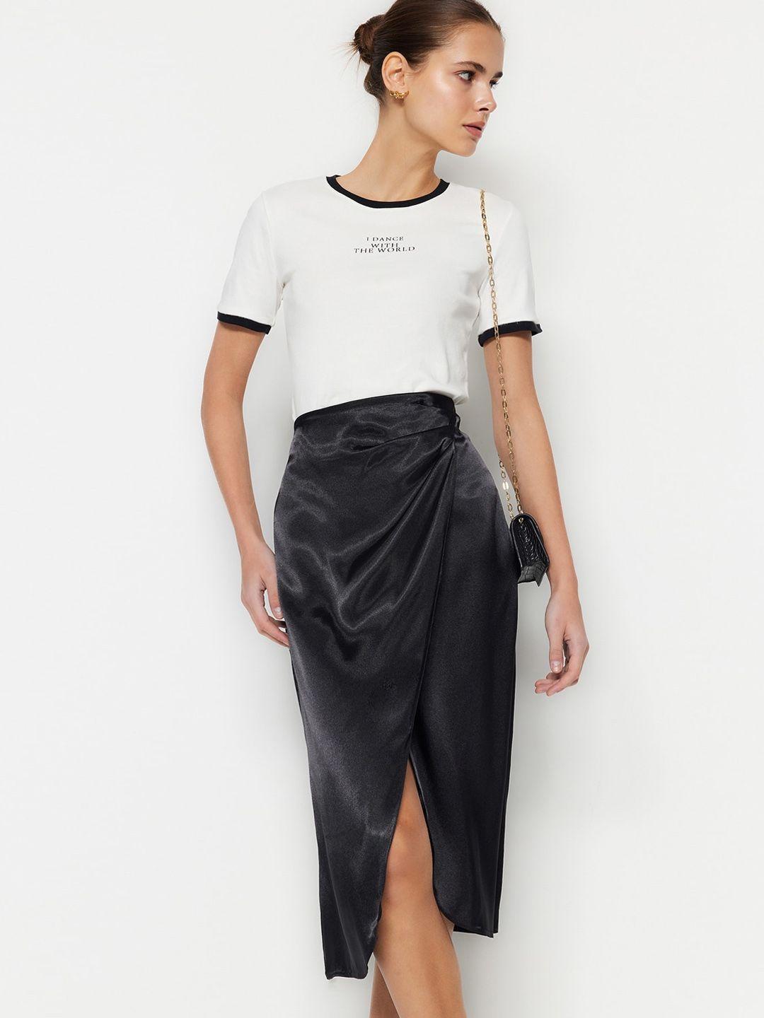 trendyol wrap midi skirt with slit