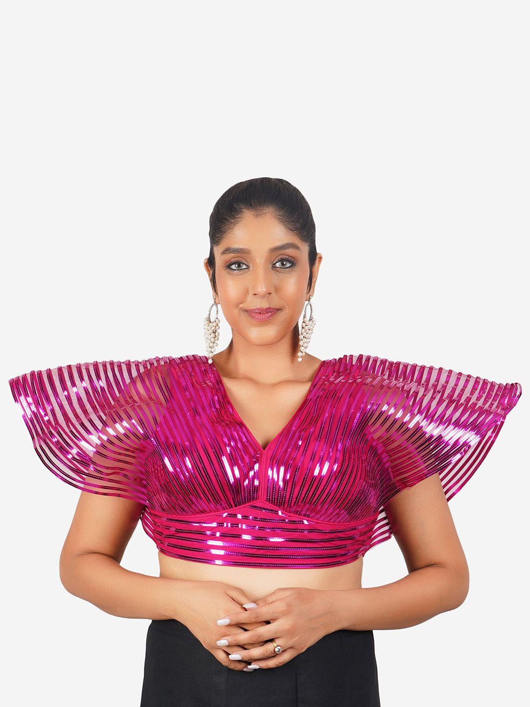 trendzmy embellished flutter sleeves flutter sleeves silk saree blouse
