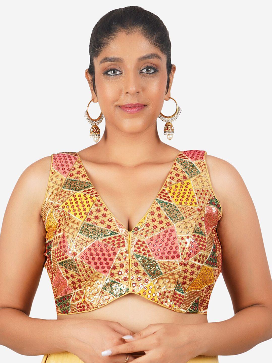 trendzmy embroidered sequinned cotton saree blouse