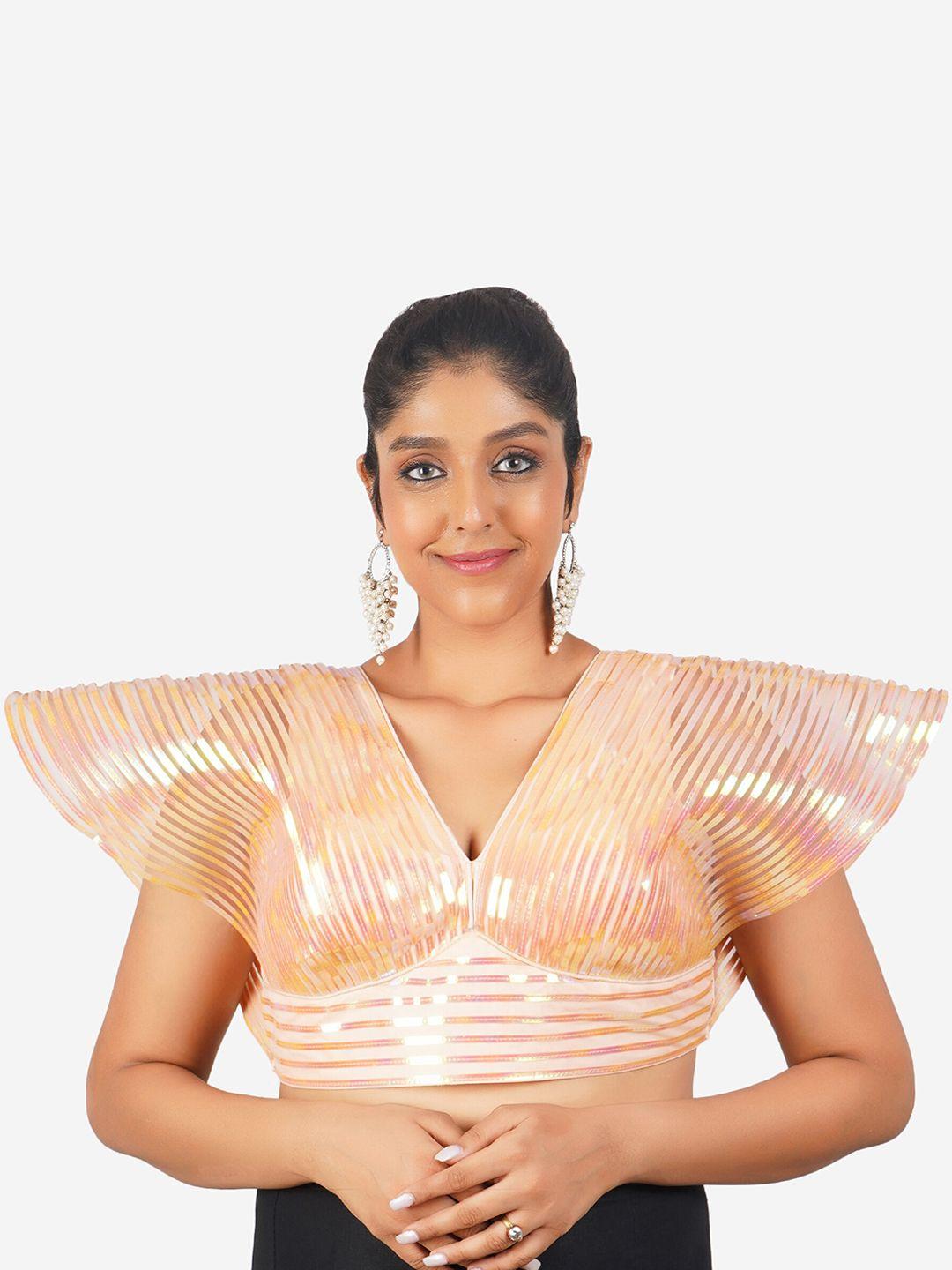 trendzmy striped flutter sleeves flutter sleeves silk saree blouse