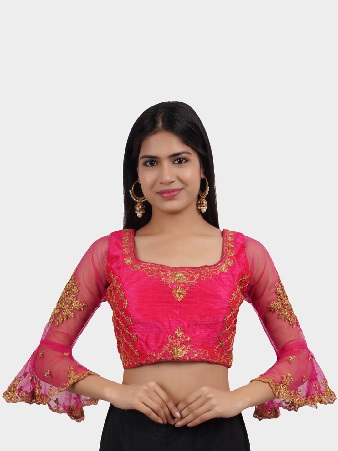 trendzmy  pink embroidered pure silk saree blouse