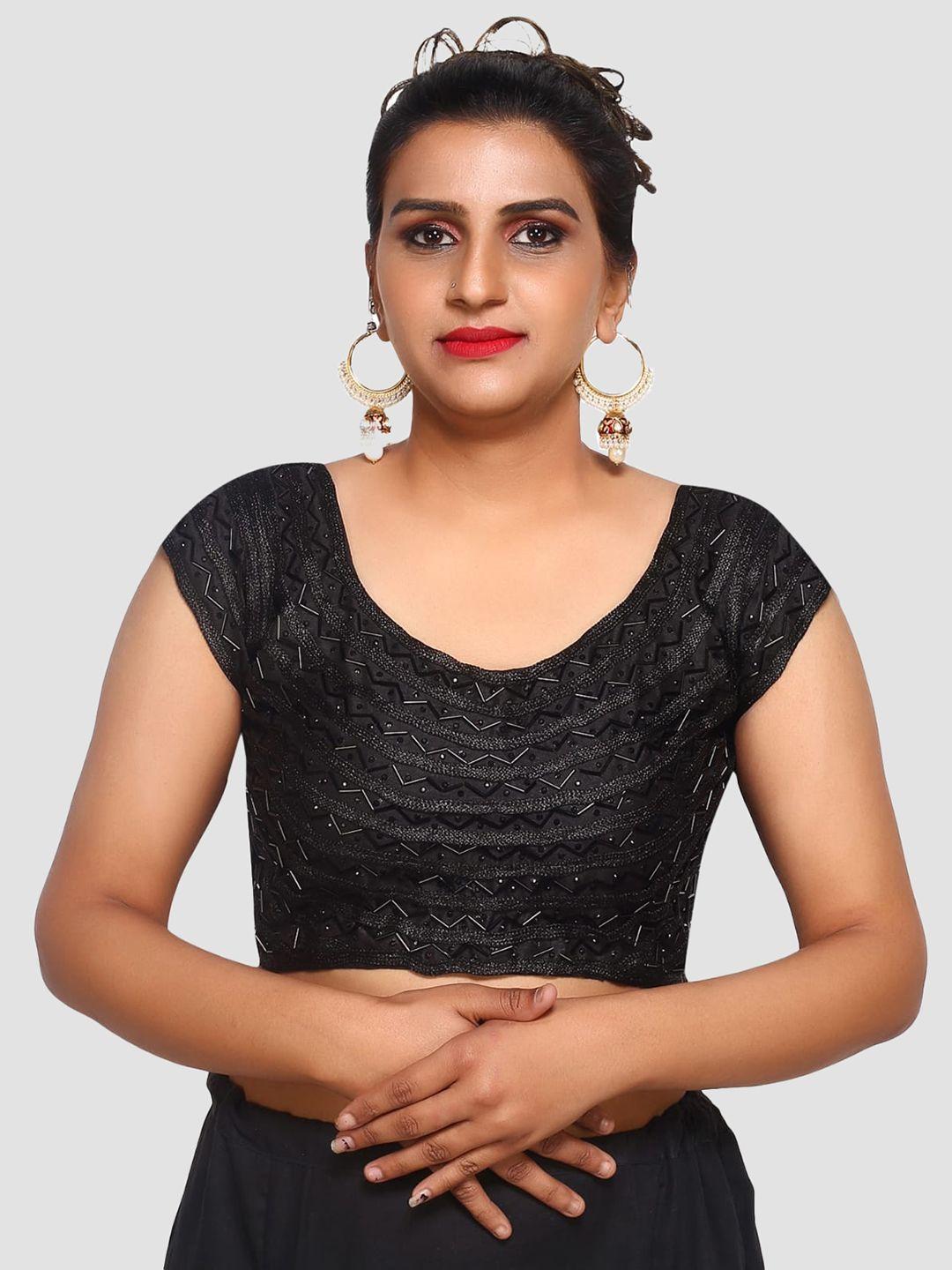 trendzmy black embroidered  saree blouse
