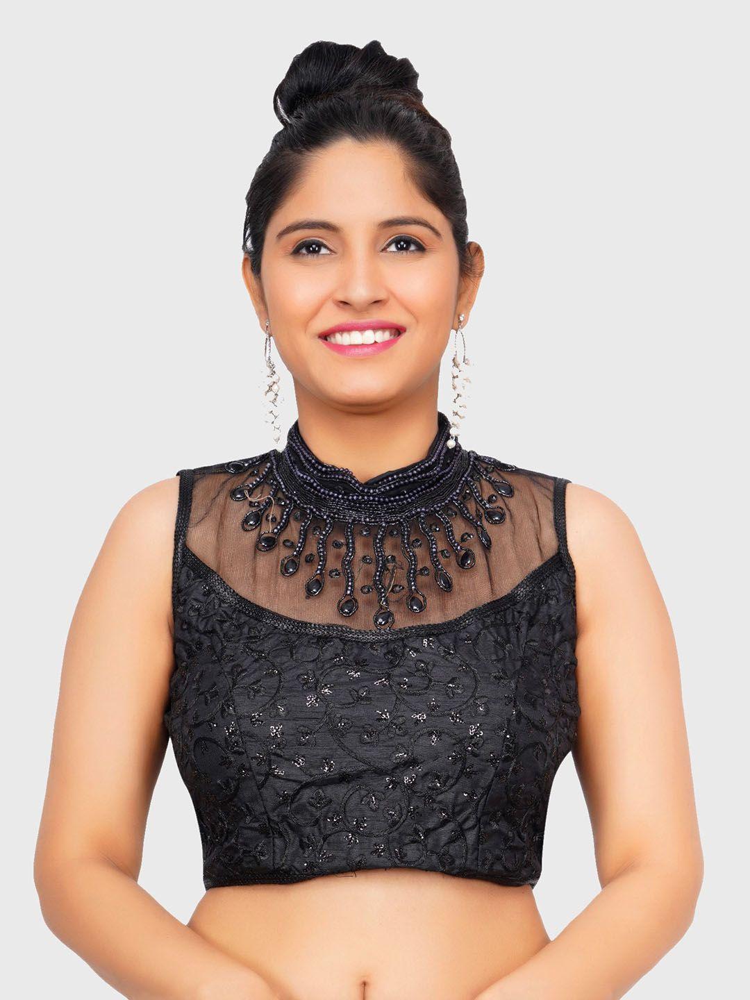 trendzmy black embroidered saree blouse
