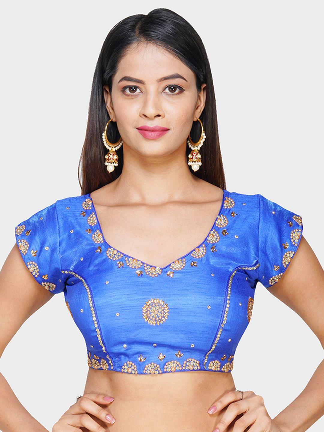 trendzmy blue embroidered silk saree blouse