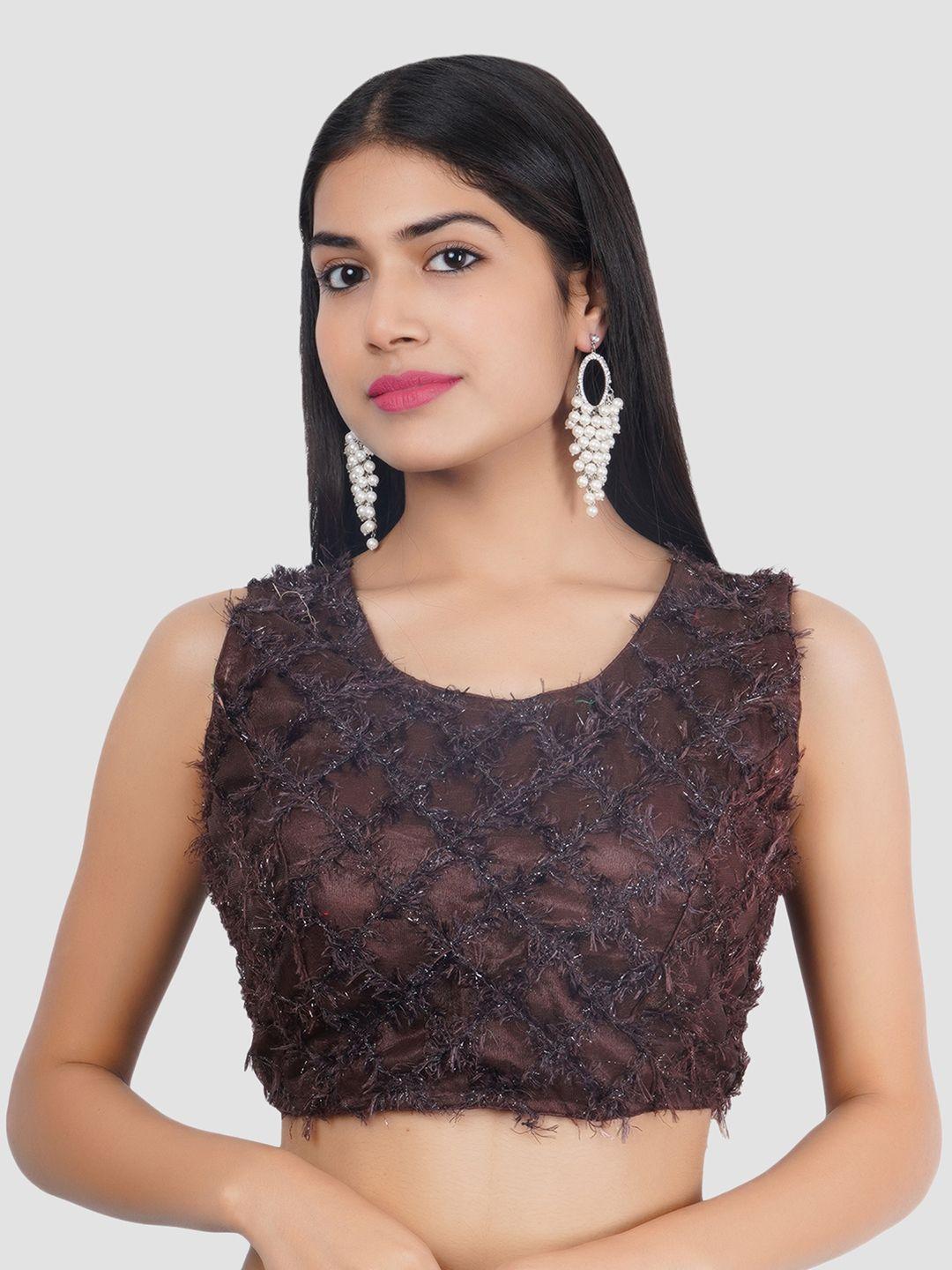 trendzmy brown embellished silk readymade saree blouse
