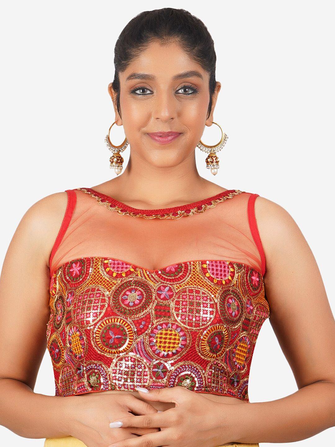 trendzmy embroidered sequinned cotton readymade saree blouse