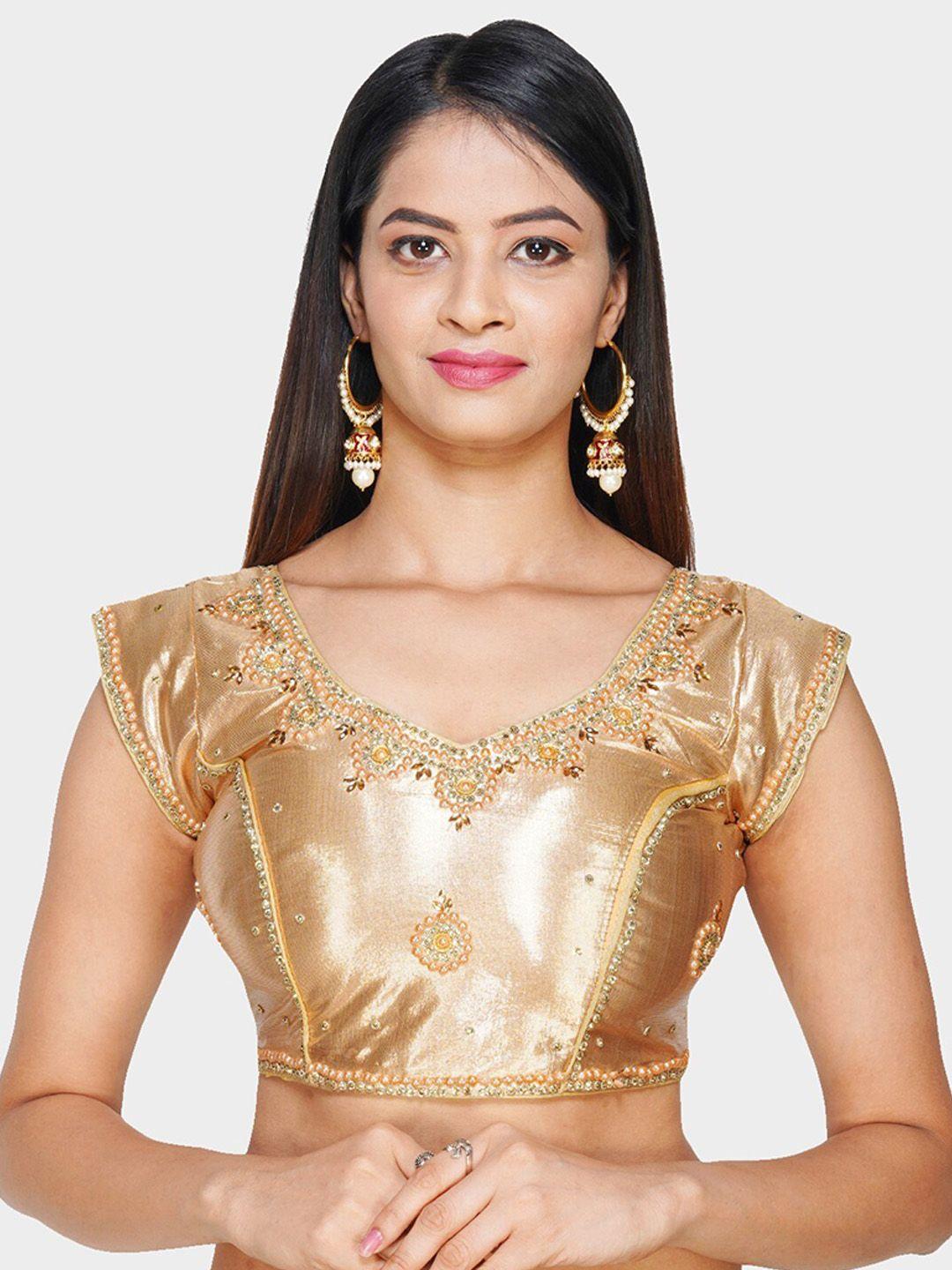 trendzmy gold-coloured embroidered saree blouse