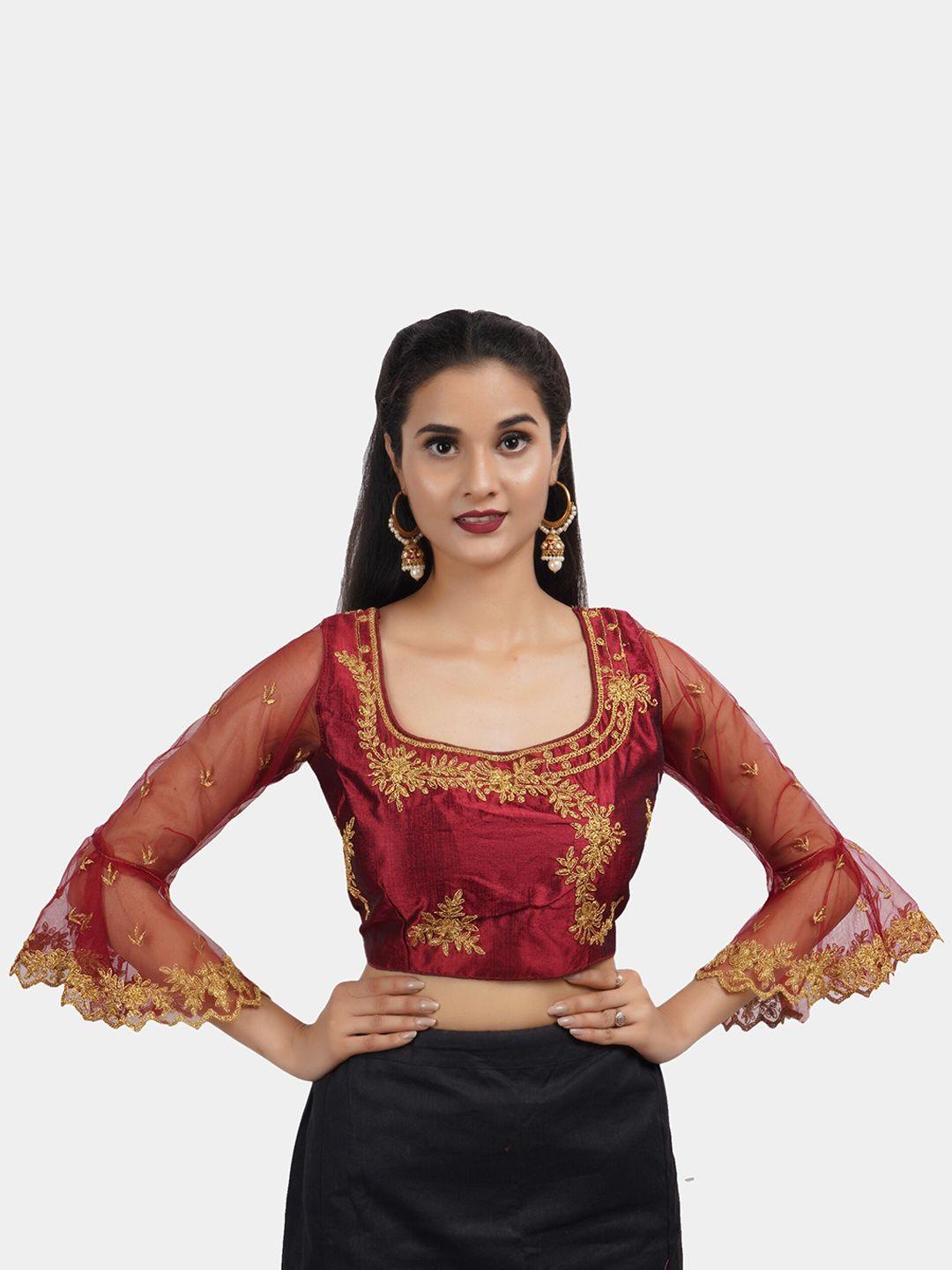 trendzmy maroon embroidered silk saree blouse