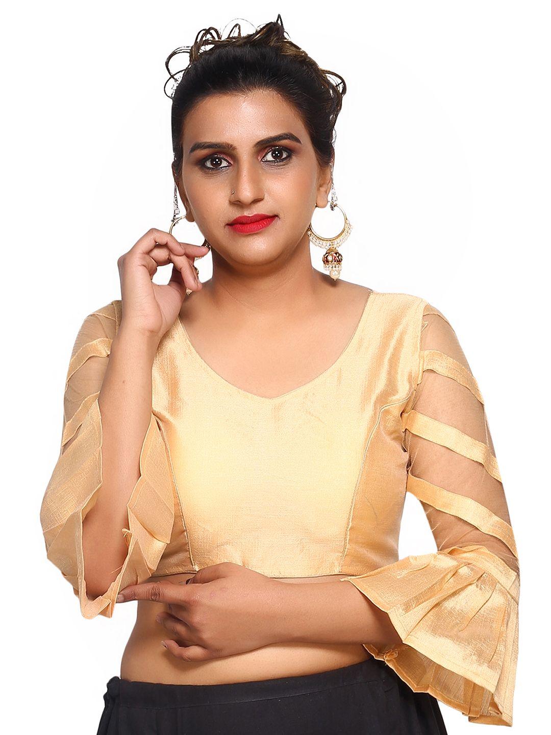 trendzmy women beige solid saree blouse