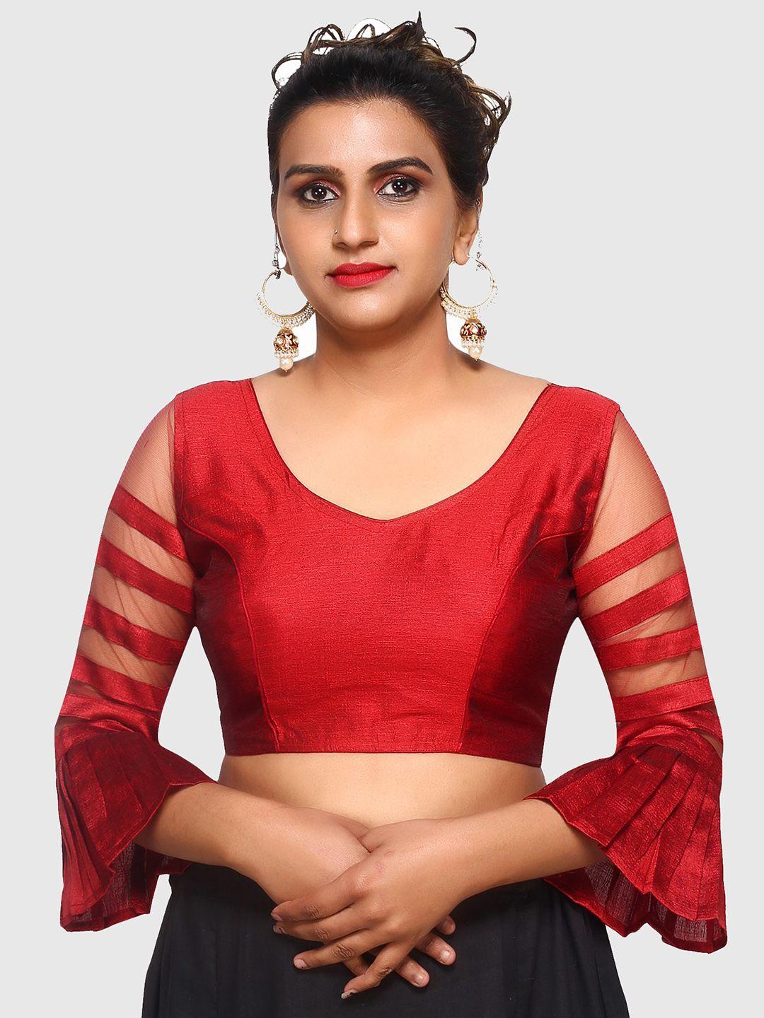 trendzmy women maroon solid saree blouse