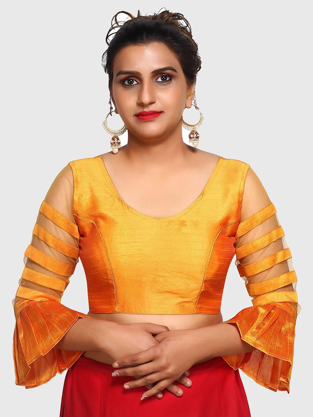 trendzmy women mustard yellow solid saree blouse