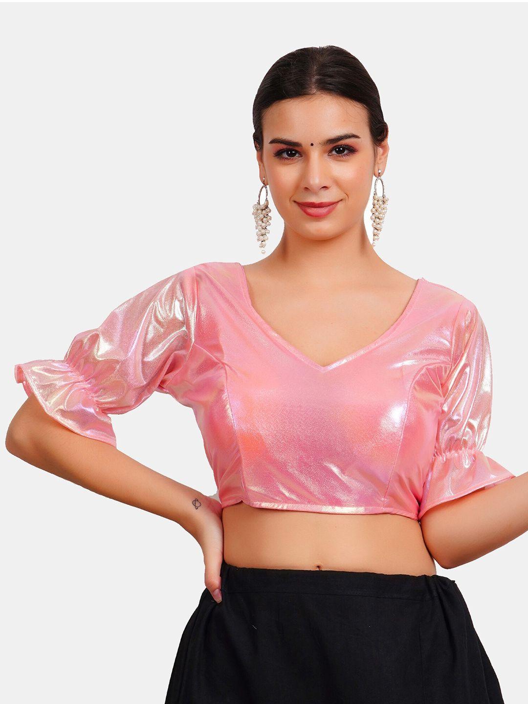 trendzmy women pink self design readmade saree blouse