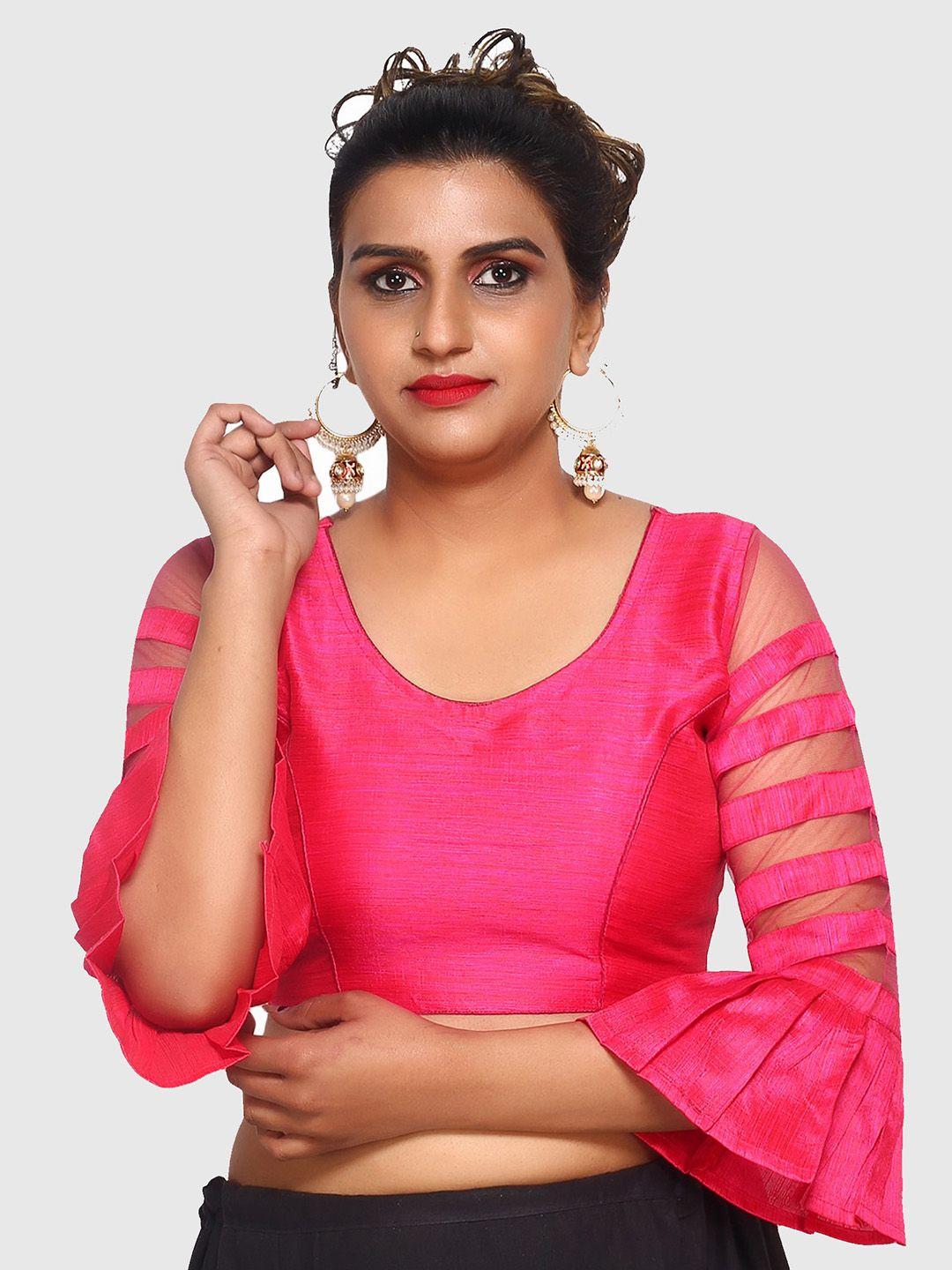 trendzmy women pink solid saree blouse