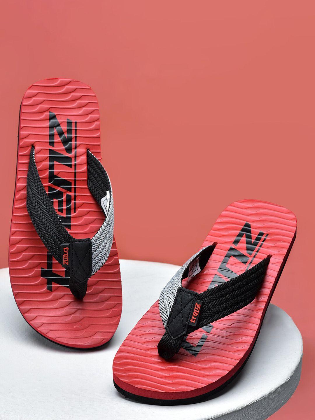 trenz men red & black printed rubber thong flip-flops