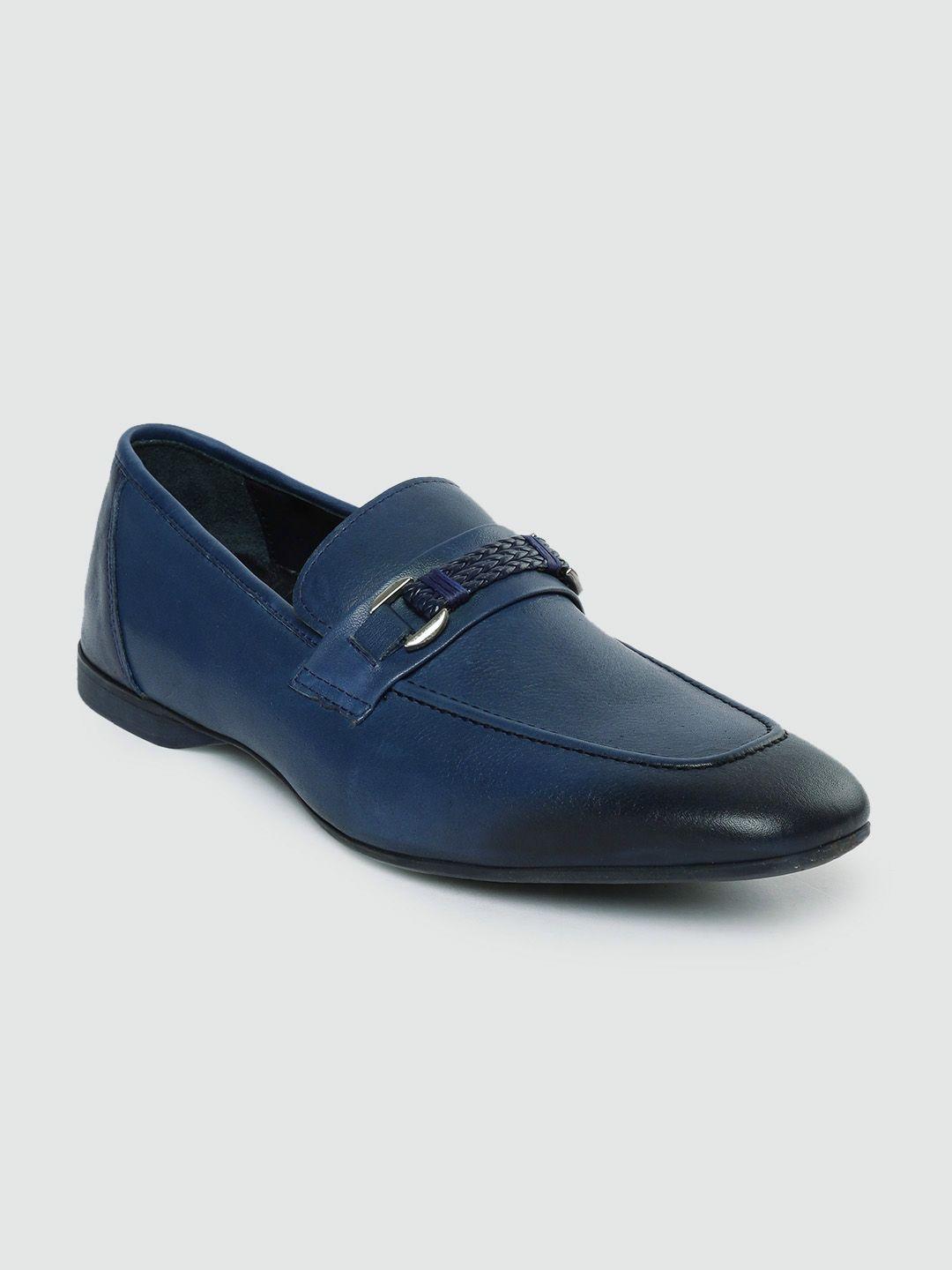 tresmode men blue genuine leather semi formal slip-ons