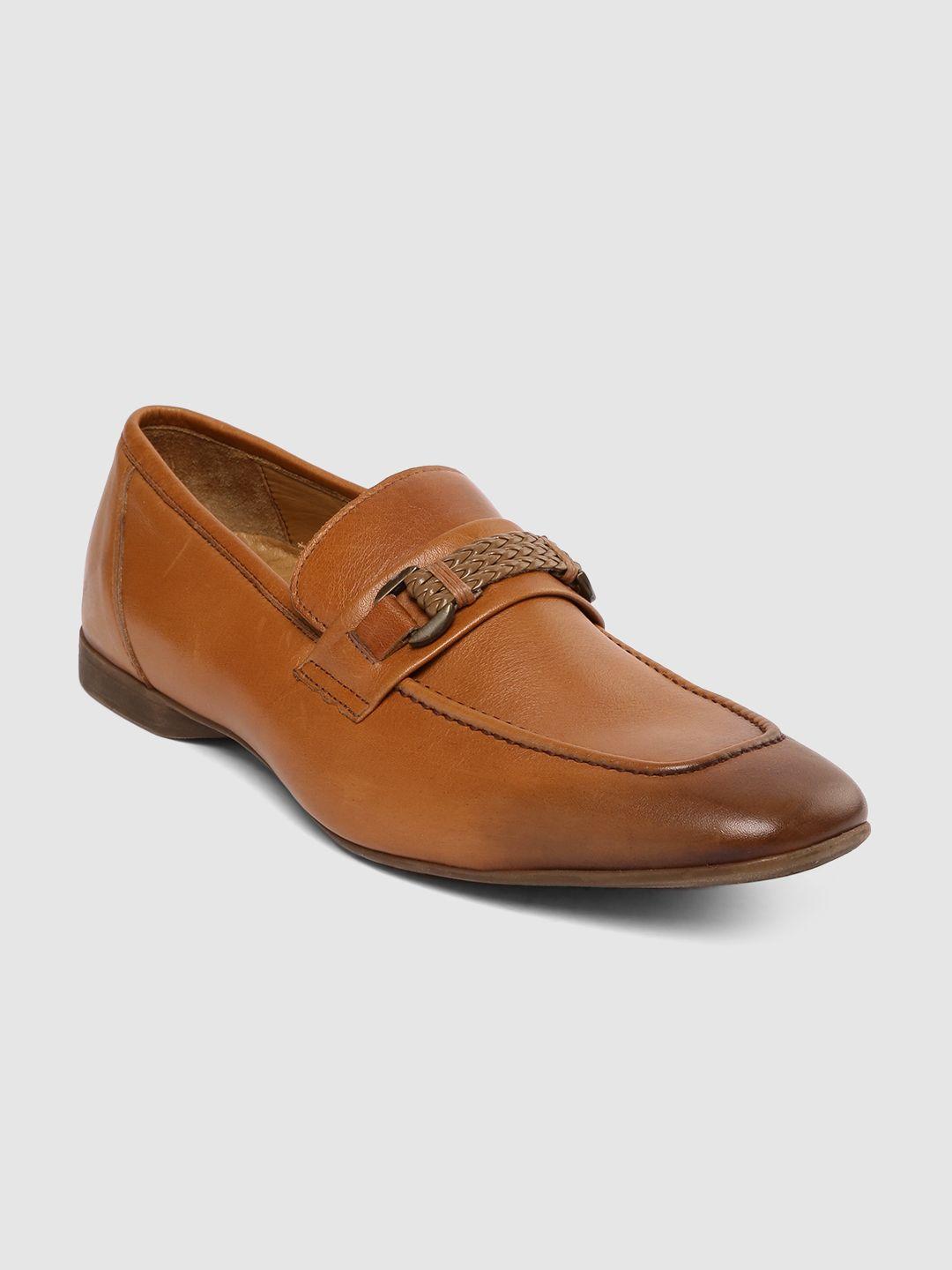 tresmode men brown leather formal slip-ons