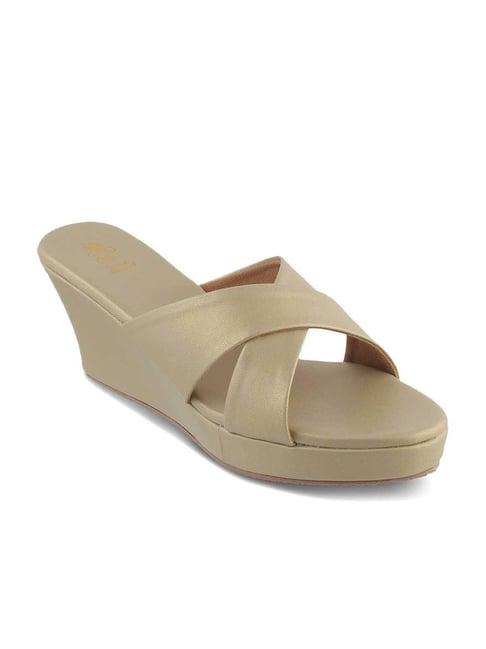 tresmode women's beige cross strap wedges